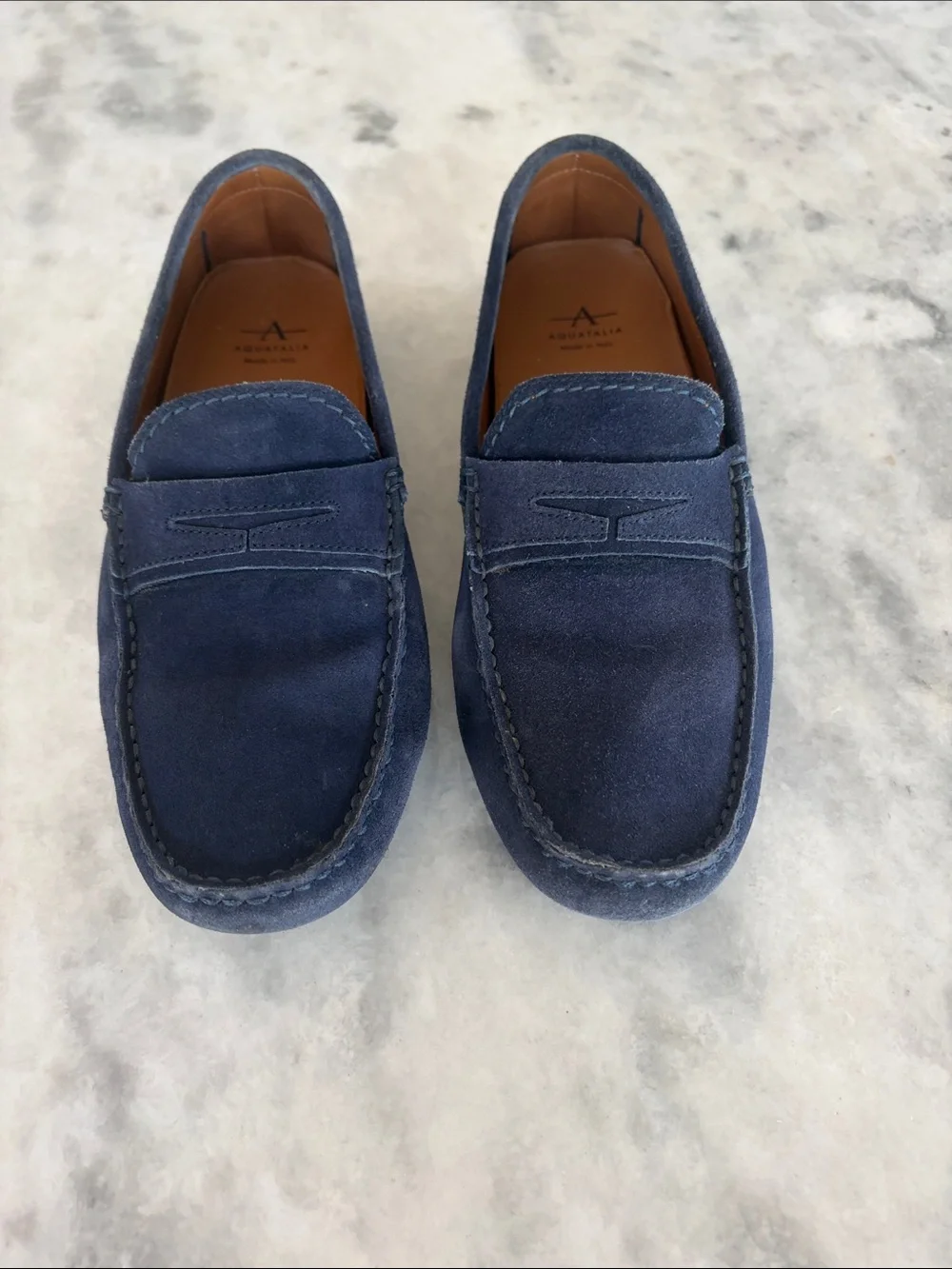 Aquatalia Men's Blue Suede Penny Loafers